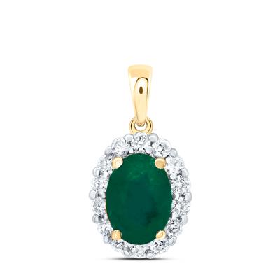 14Kt Gold 1/5Ctw-Diamond 7X5Mm Ov-Em Nat Gem Pendant