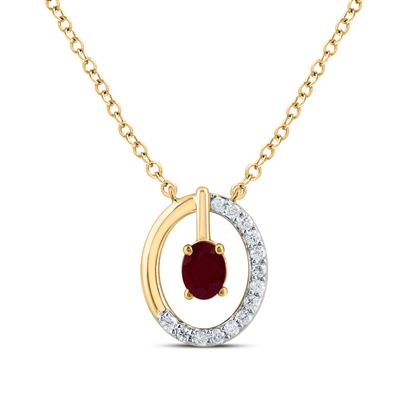 14Kt Gold 1/12Ctw-Diamond 4X3Mm Ov-Ru Nat Gem Fashion Necklace(18 Inch)