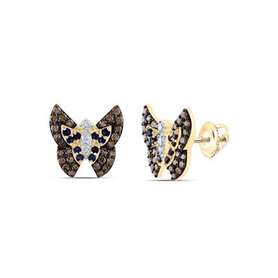14Kt Gold 1/2Ctw-Dia Cn 1/5Ct-Rd-Bs,Cognac Nat Gem Butterfly Earring