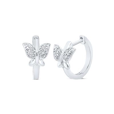 Sterling Silver 1/20Ctw-Diamond Gift Butterfly Hoop Earring
