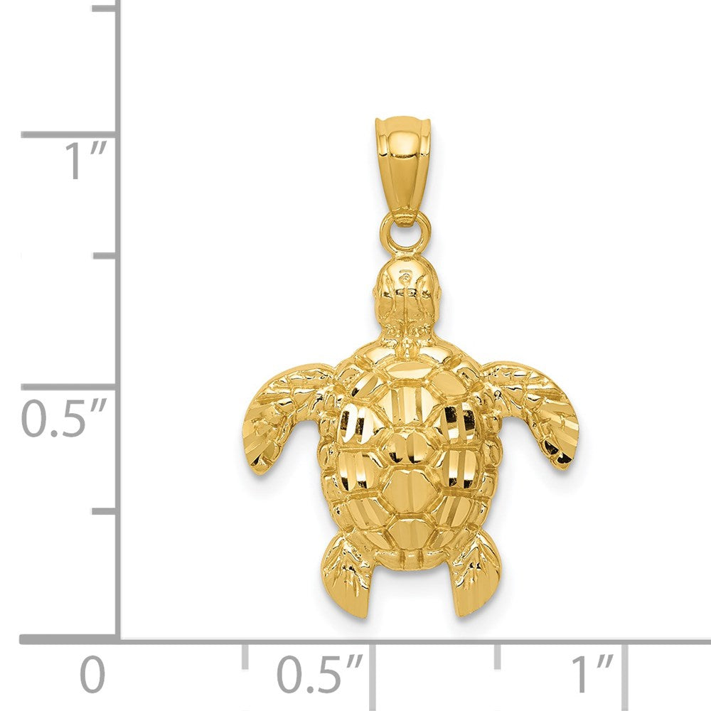 14k Yellow Gold 17 mm Diamond-cut Polished Sea Turtle Pendant (1.07 grams)