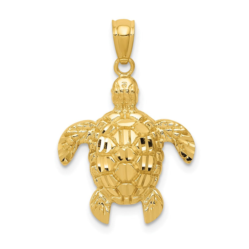 14k Yellow Gold 17 mm Diamond-cut Polished Sea Turtle Pendant (1.07 grams)