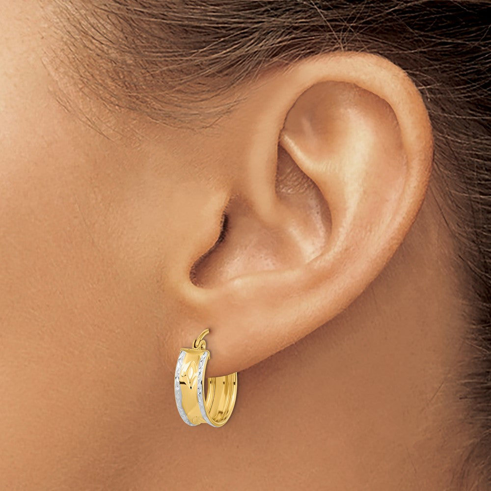 14k Yellow & Rhodium 15.29 mm Polished Diamond-cut Hoops (1.31 grams)