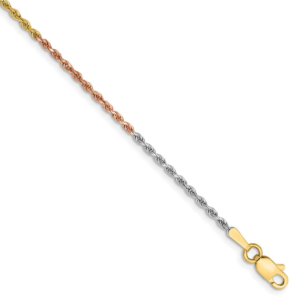 14k Tri-Color 1.5 mm Diamond-cut Rope with Lobster Clasp Bracelet (1.77 grams)