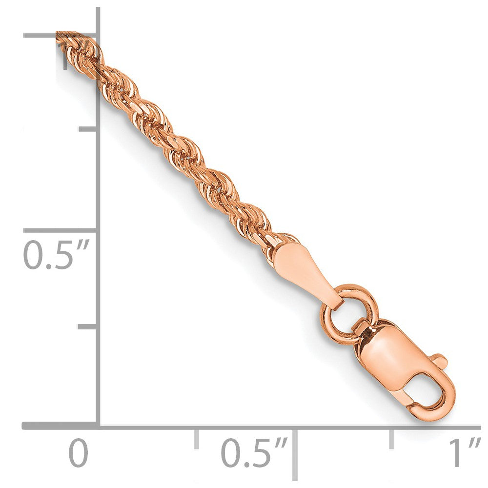 14k Rose Gold 2 mm Diamond-cut Rope with Lobster Clasp Anklet (3.88 grams)
