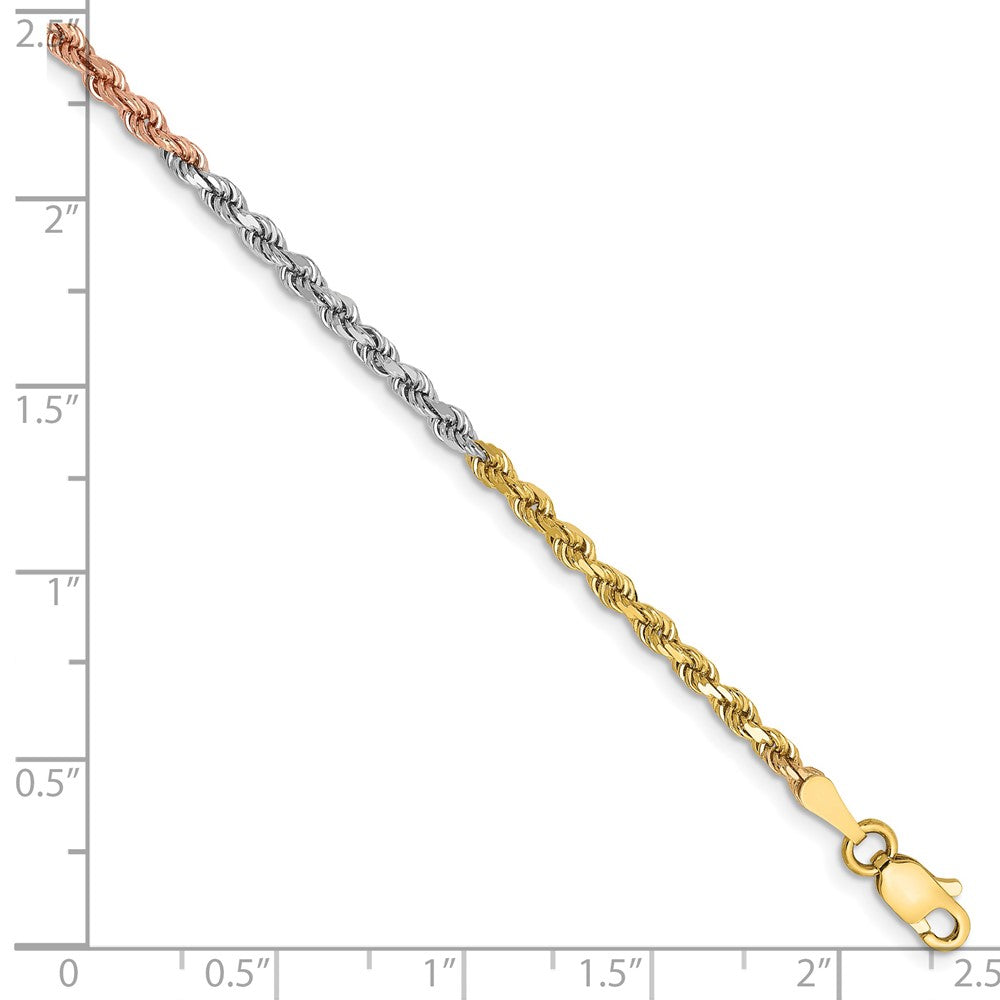 14k Tri-Color 2.5 mm Diamond-cut Rope with Lobster Clasp Bracelet (3.45 grams)