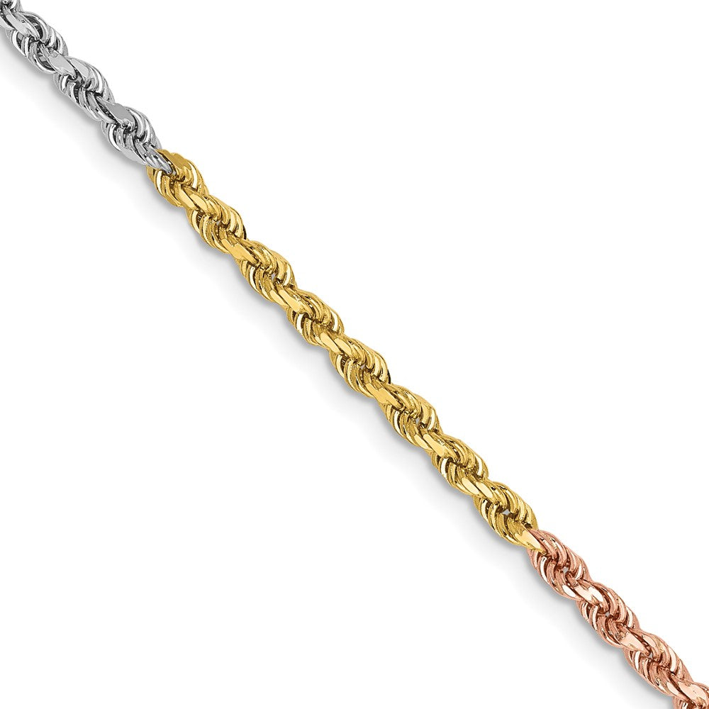 14k Tri-Color 2.5 mm Diamond-cut Rope with Lobster Clasp Chain (7.62 grams)