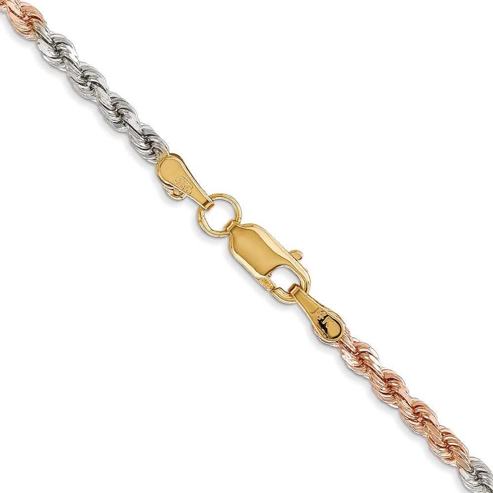 14k Tri-Color 2.9 mm Diamond-cut Rope with Lobster Clasp Chain (11.14 grams)
