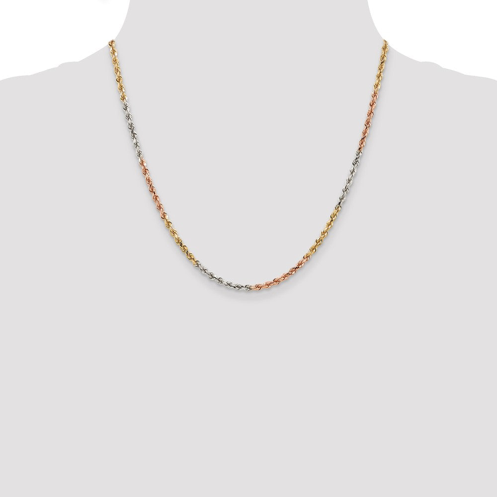 14k Tri-Color 2.9 mm Diamond-cut Rope with Lobster Clasp Chain (11.14 grams)
