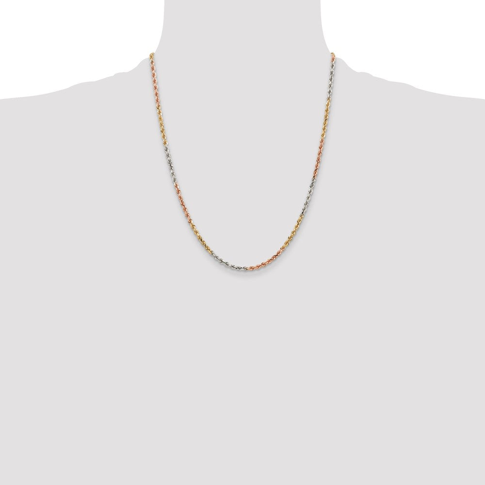 14k Tri-Color 2.9 mm D/C Rope Chain (15.24 grams)