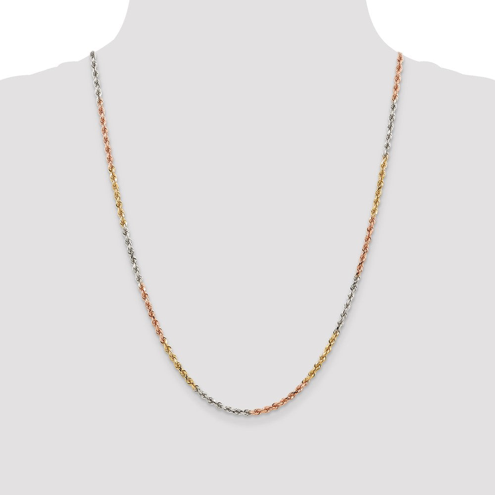 14k Tri-Color 2.9 mm Diamond-cut Rope with Lobster Clasp Chain (11.14 grams)
