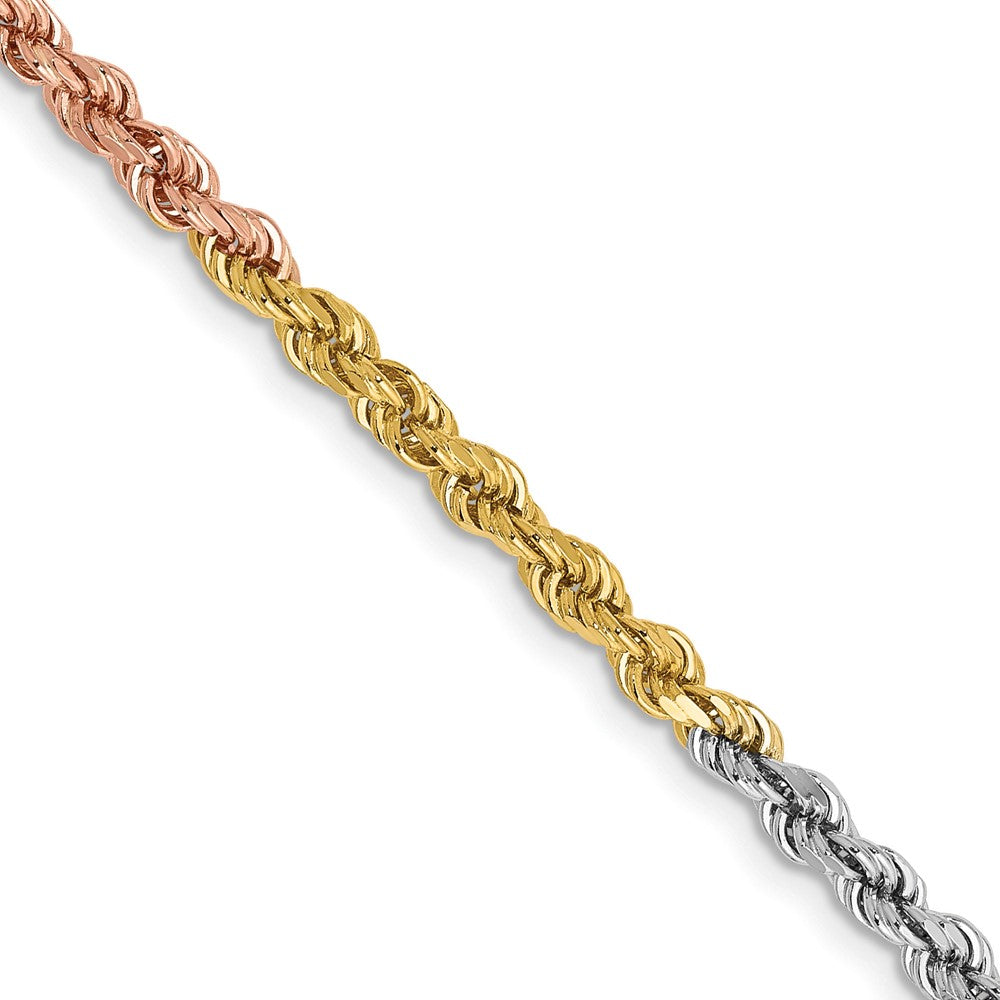14k Tri-Color 2.9 mm Diamond-cut Rope with Lobster Clasp Chain (11.14 grams)