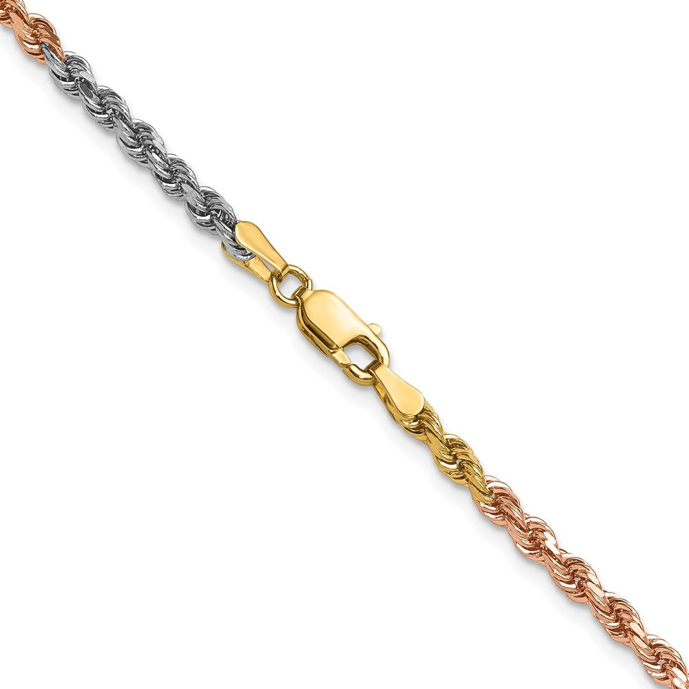 14k Tri-Color 3 mm Diamond-cut Rope with Lobster Clasp Chain (14.99 grams)
