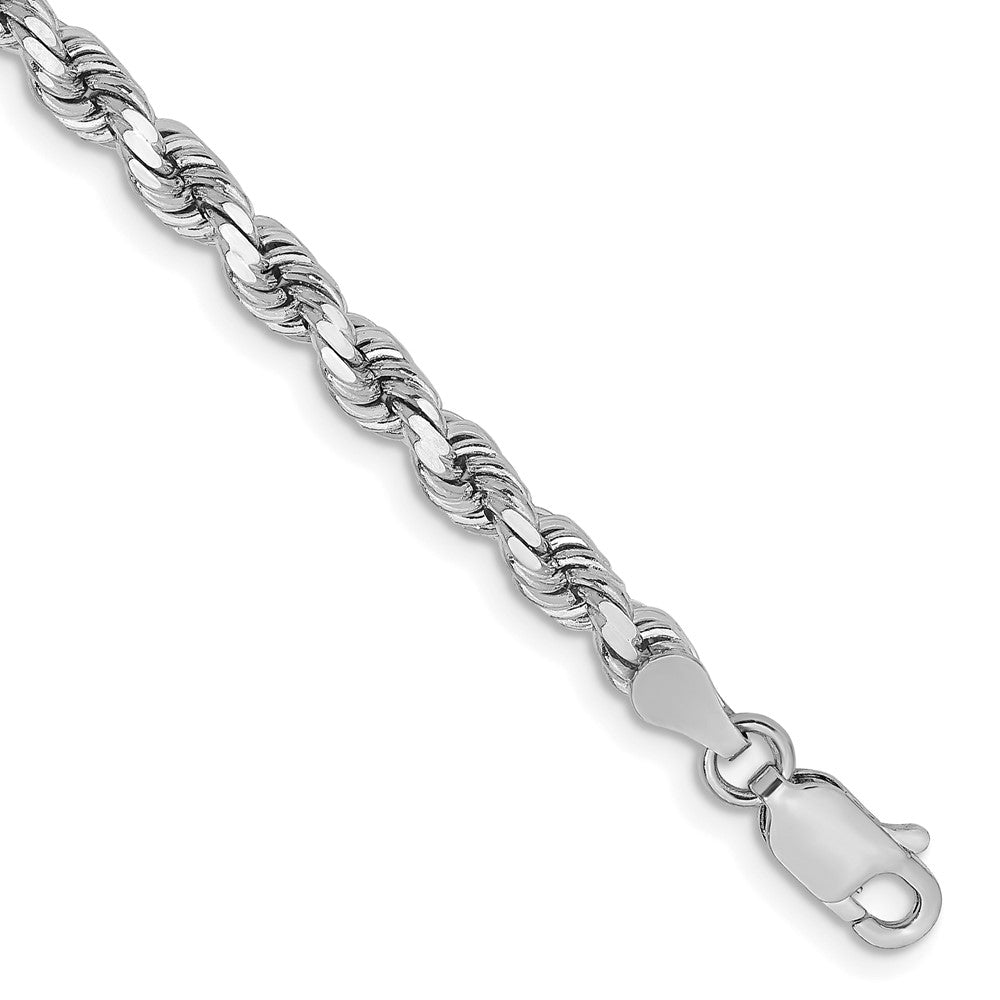 14k White Gold 3.75 mm Diamond-cut Rope with Lobster Clasp Bracelet (7.43 grams)
