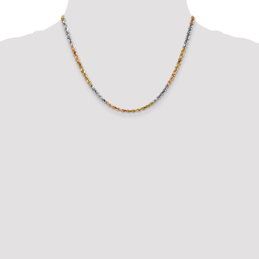 14k Tri-Color 4 mm Diamond-cut Rope with Lobster Clasp Chain (22.97 grams)