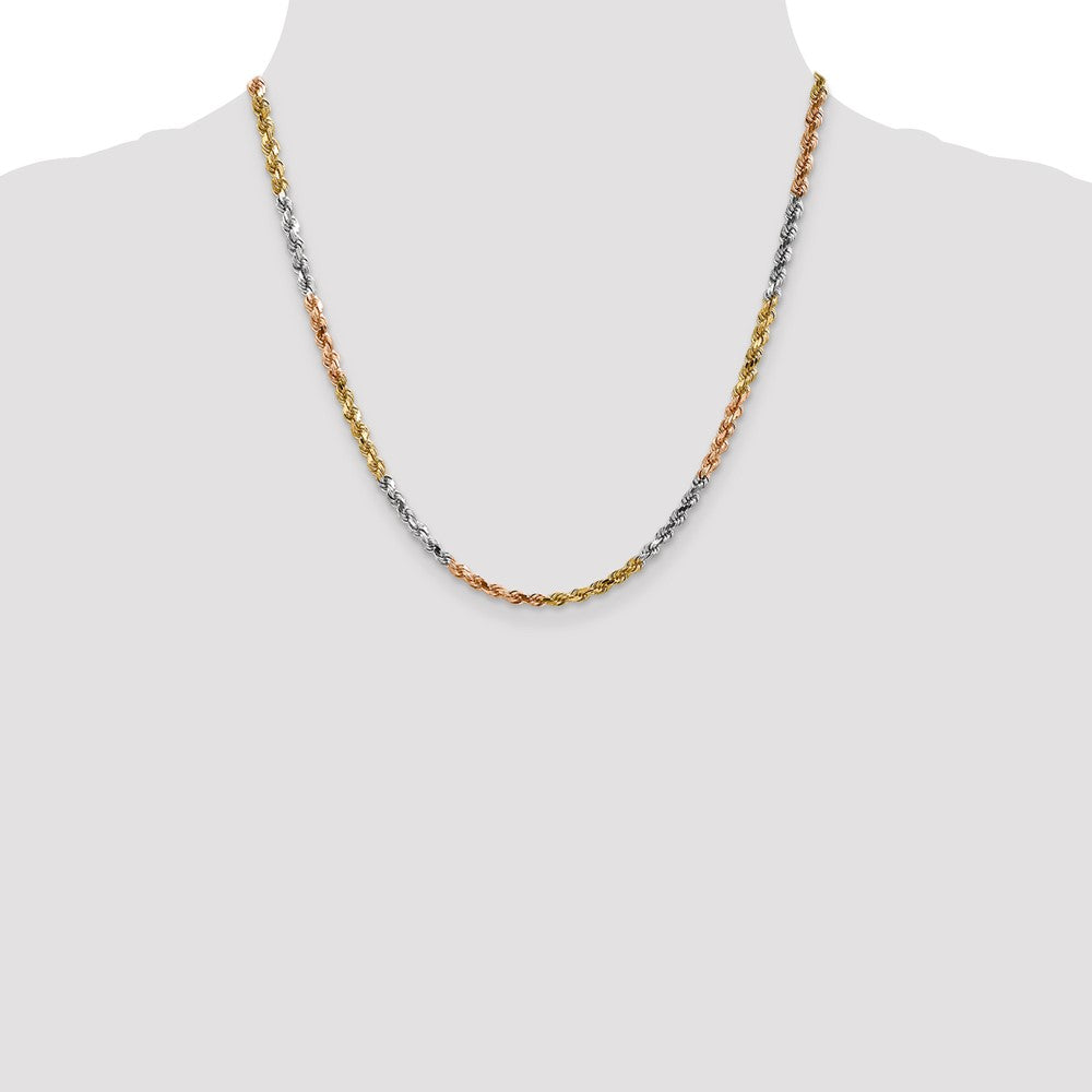 14k Tri-Color 4 mm Diamond-cut Rope with Lobster Clasp Chain (22.97 grams)