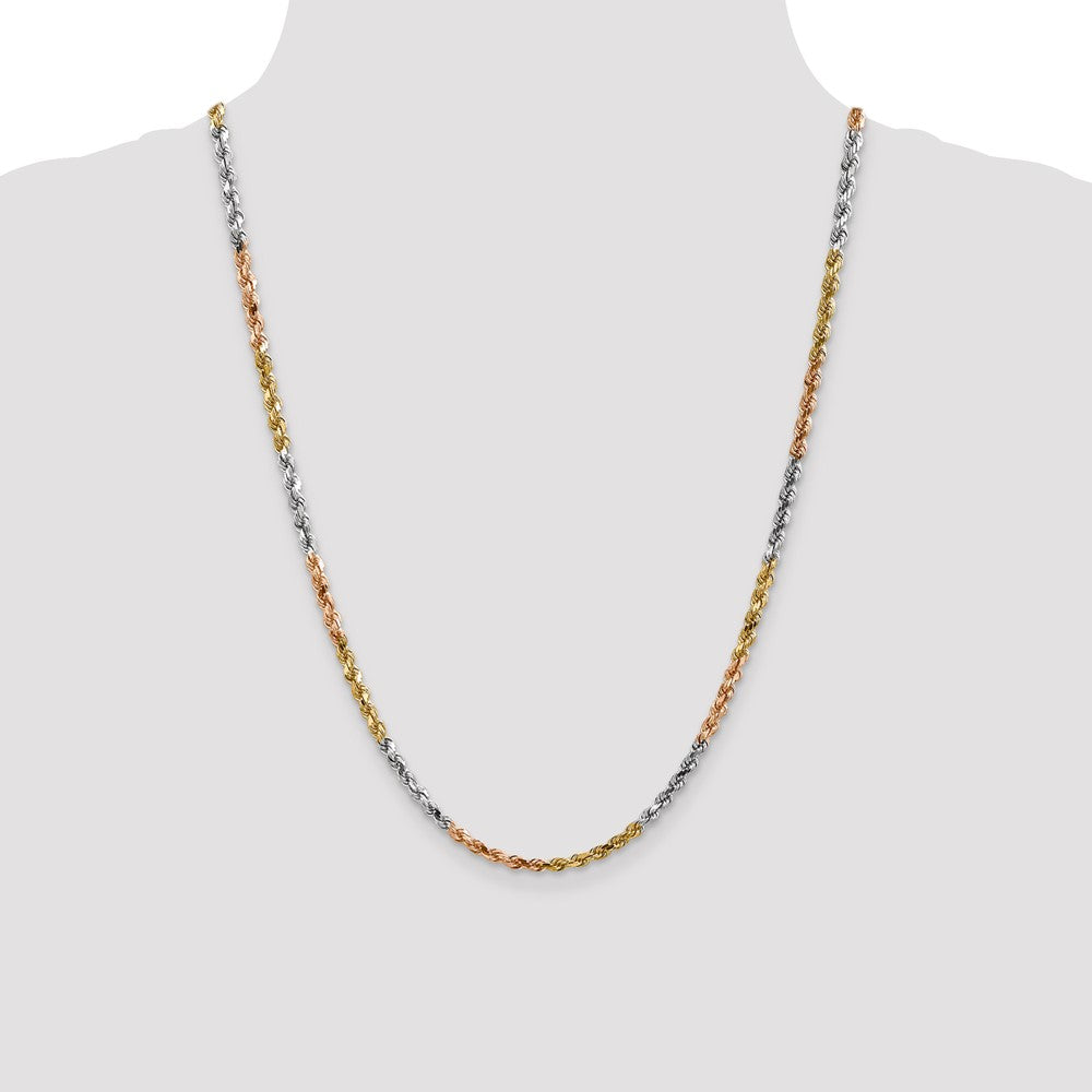 14k Tri-Color 4 mm Diamond-cut Rope with Lobster Clasp Chain (22.97 grams)
