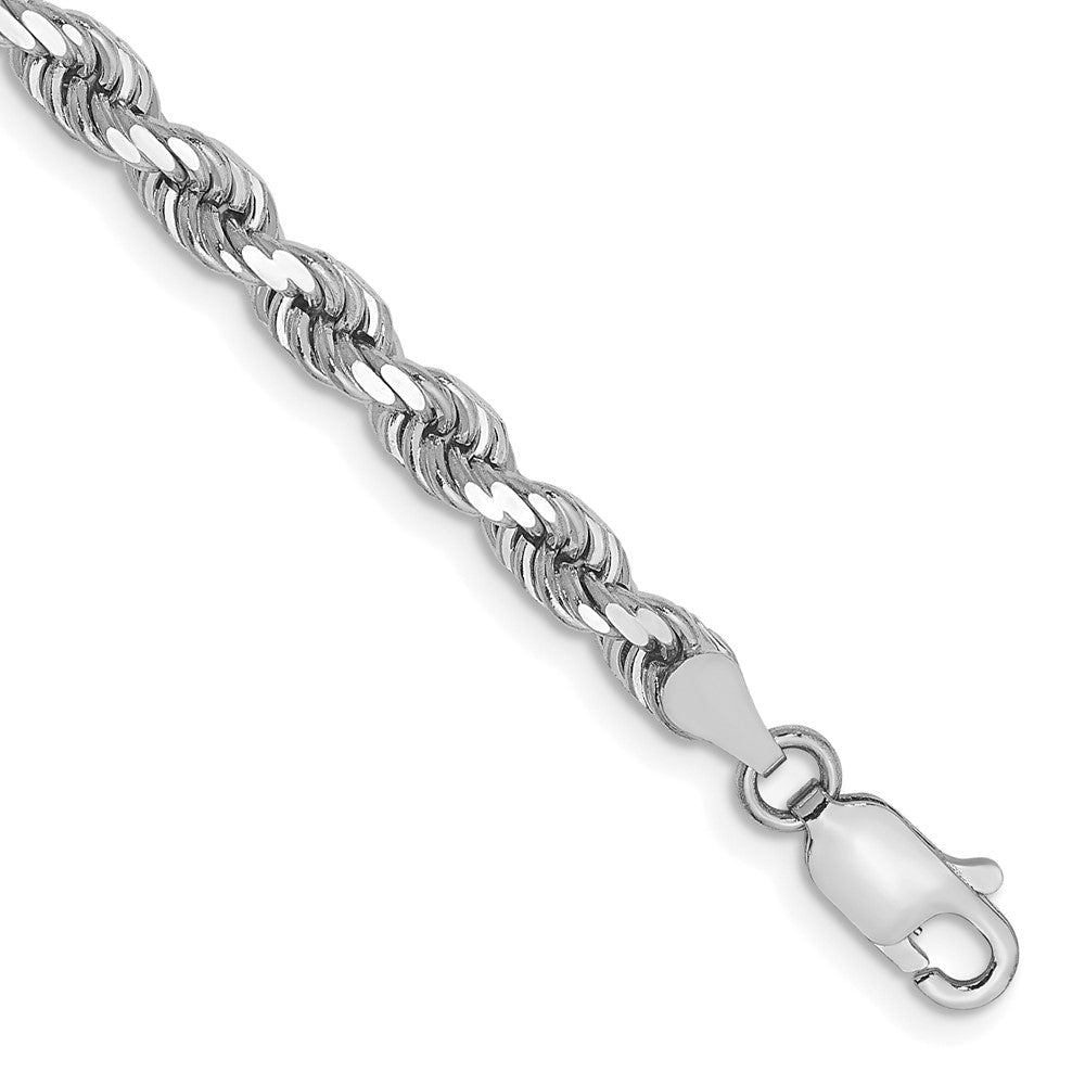 14k White Gold 4 mm Diamond-cut Rope with Lobster Clasp Bracelet (8.75 grams)