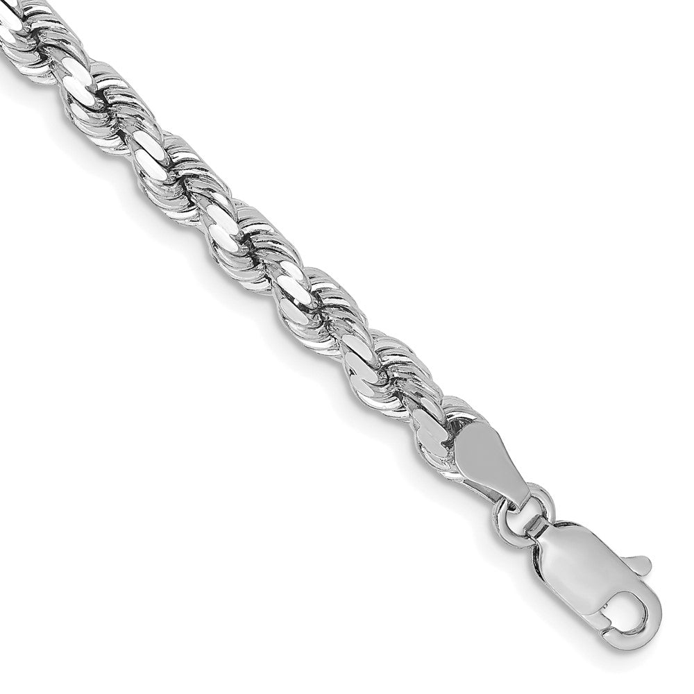 14k White Gold 4.25 mm Diamond-cut Rope with Lobster Clasp Bracelet (10.35 grams)