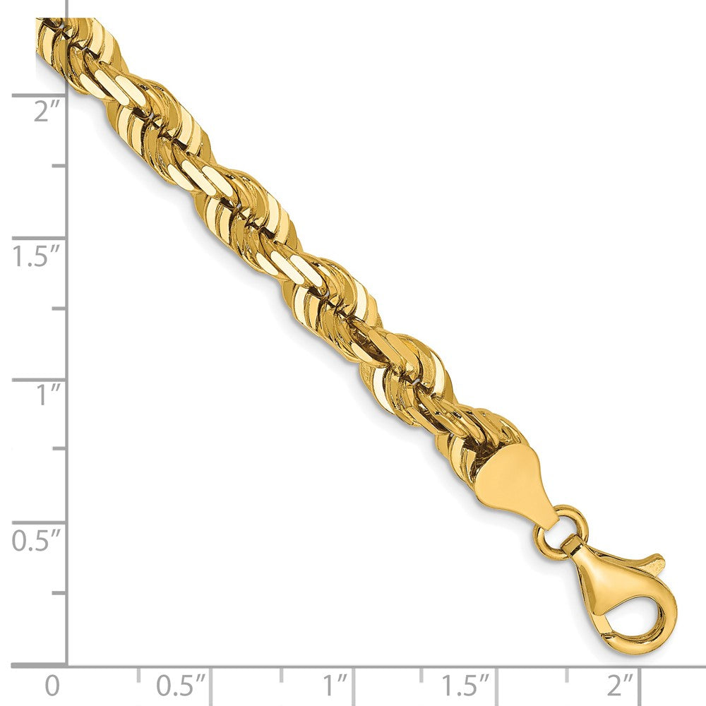 14k Yellow Gold 6.5 mm Diamond-cut Rope with Fancy Lobster Clasp Bracelet (27.69 grams)
