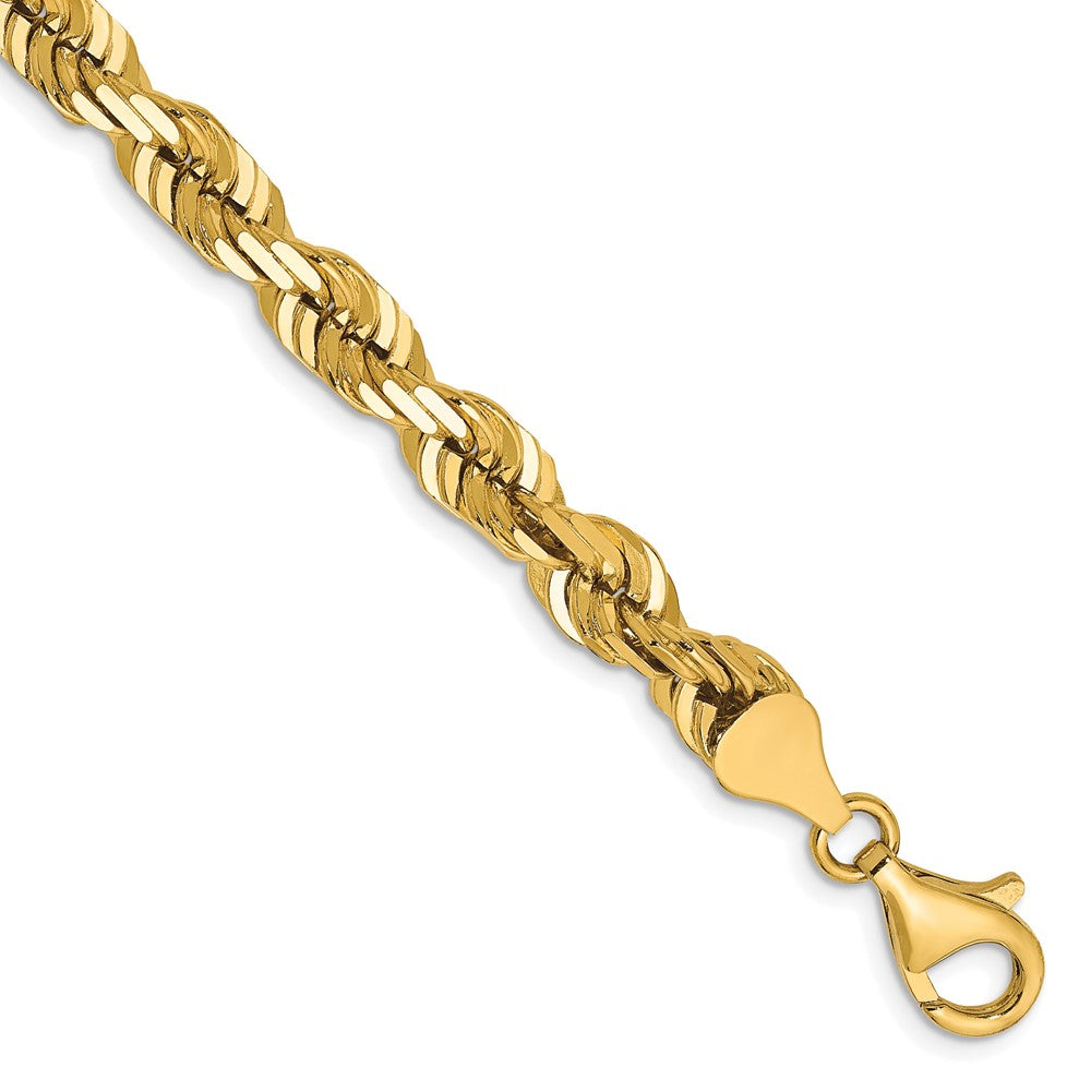 14k Yellow Gold 6.5 mm Diamond-cut Rope with Fancy Lobster Clasp Bracelet (27.69 grams)