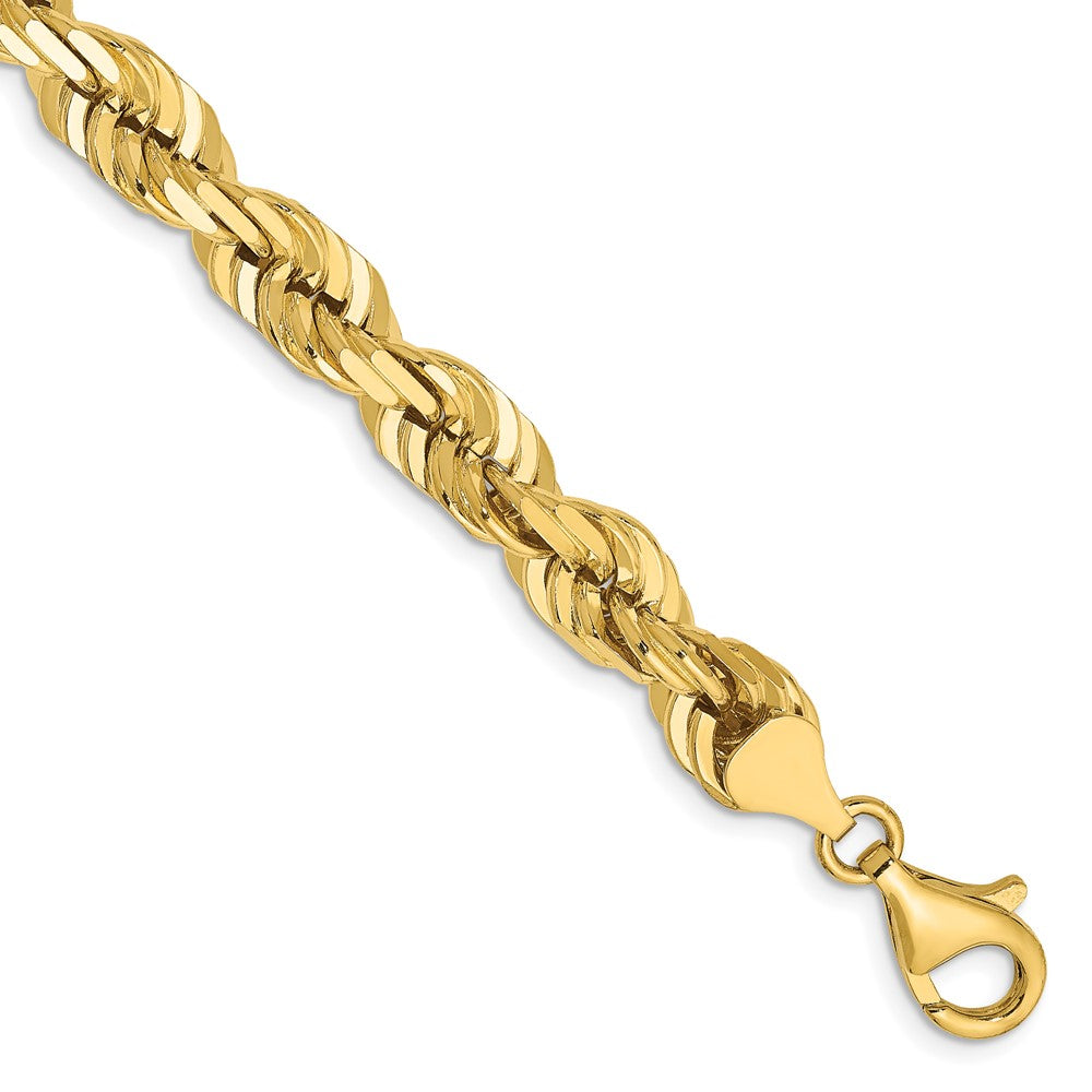 14k Yellow Gold 7 mm Diamond-cut Rope with Fancy Lobster Clasp Bracelet (37.1 grams)