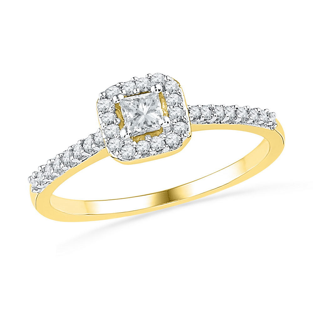 Gold Solitaire Bridal Wedding Engagement Ring 1/4 Cttw Princess Natural Diamond Womens (1.6 grams)