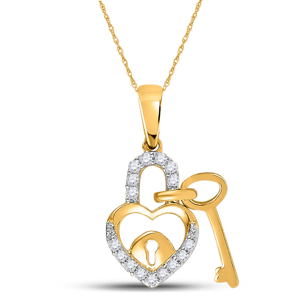 Diamond Lock & Key Pendant White Gold
