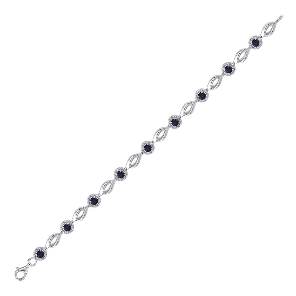 Sterling Silver Womens Round Synthetic Blue Sapphire Tennis Bracelet 3 Cttw
