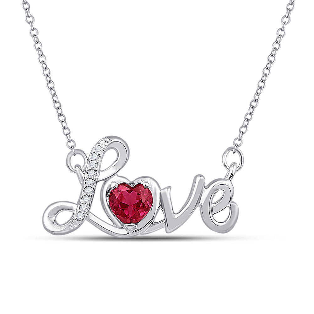 Sterling Silver Fashion Necklace 1/2 Cttw Heart Lab-Created Ruby Womens (3.16 grams)