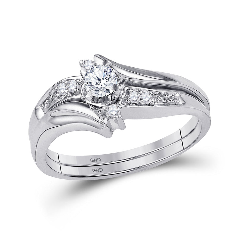 10kt White Gold Round Diamond Bridal Wedding Ring Band Set 1/5 Cttw