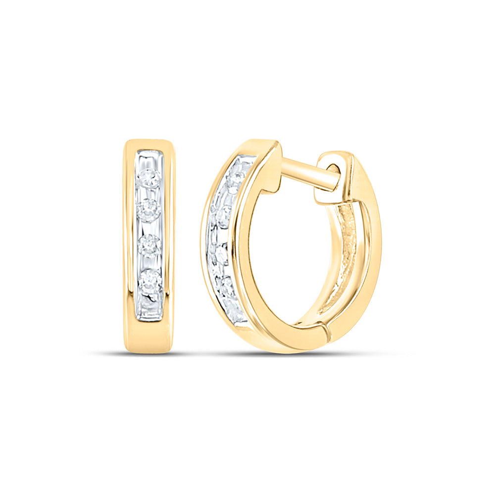 10kt Yellow Gold Womens Round Diamond Small Huggie Earrings 1/20 Cttw
