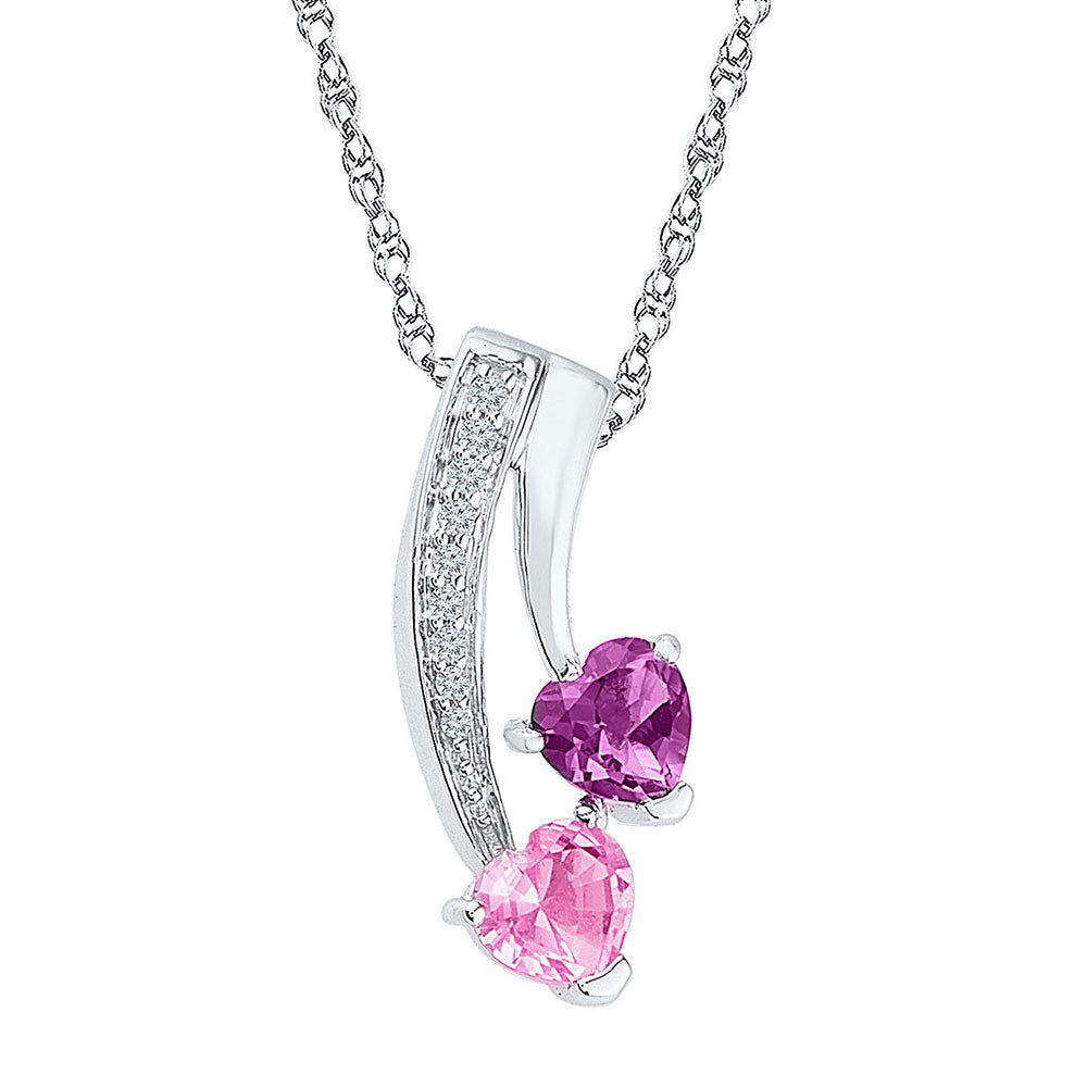 Heart Necklace Lab-Created Pink Sapphire Sterling Silver