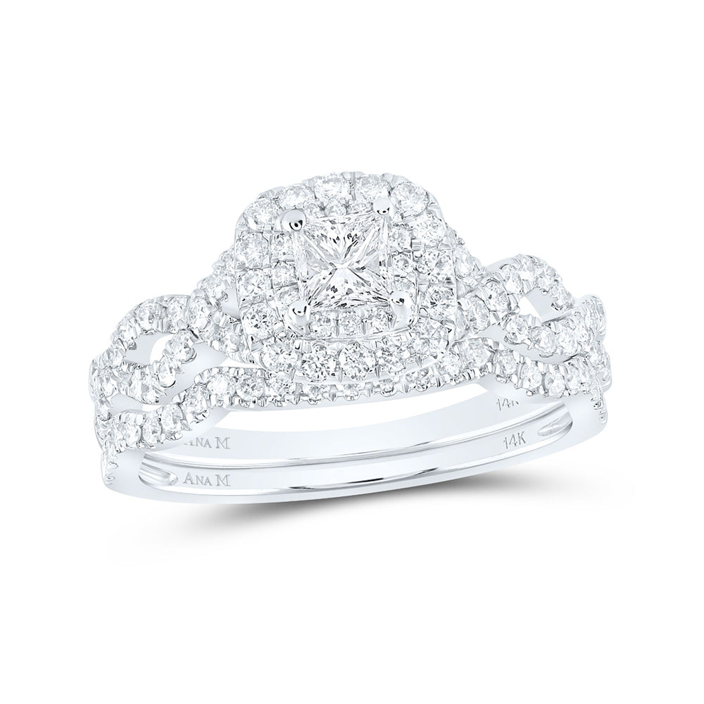 14kt White Gold Princess Diamond Bridal Wedding Ring Band Set 1 Cttw