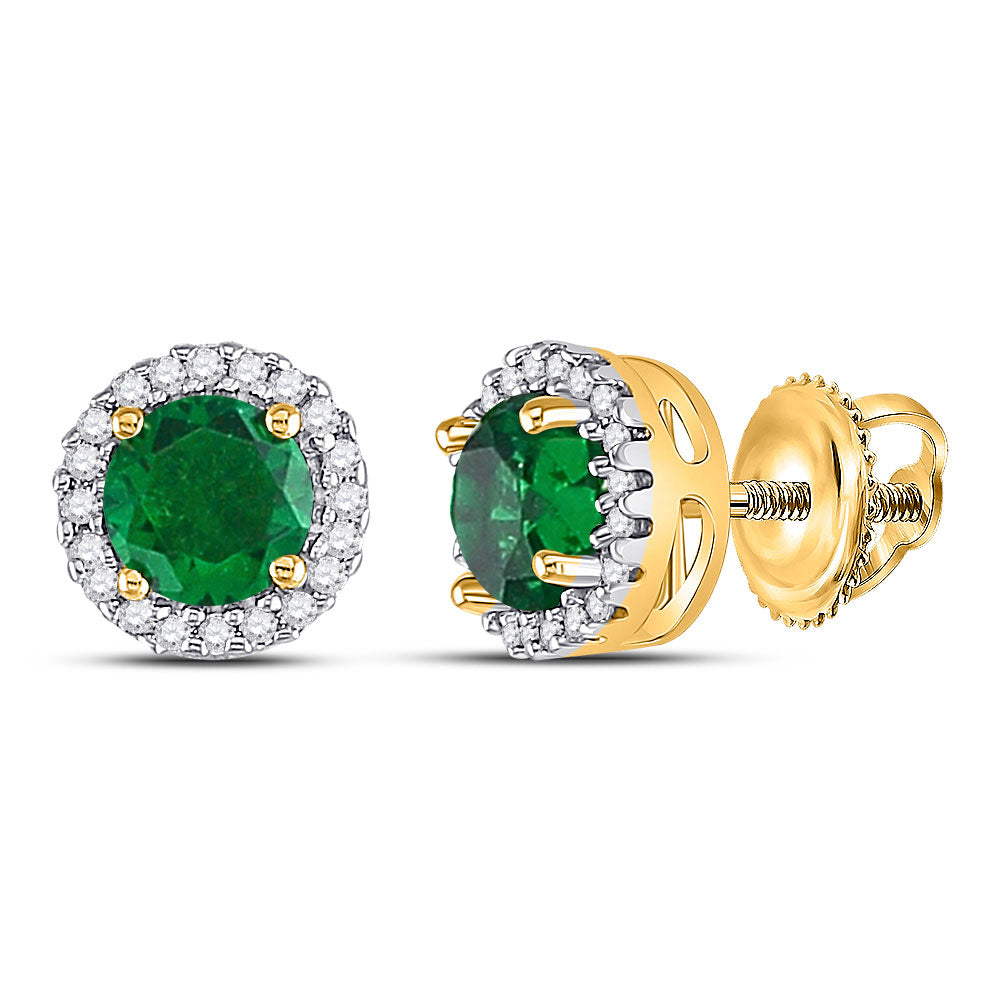 10kt Yellow Gold Womens Round Synthetic Emerald Solitaire Stud Earrings 1 Cttw