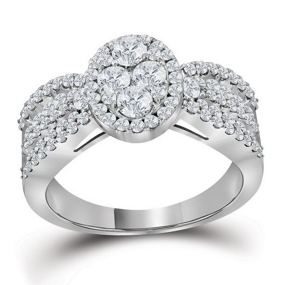 10kt White Gold Round Diamond Oval Cluster Bridal Wedding Engagement Ring 1-3/8 Cttw