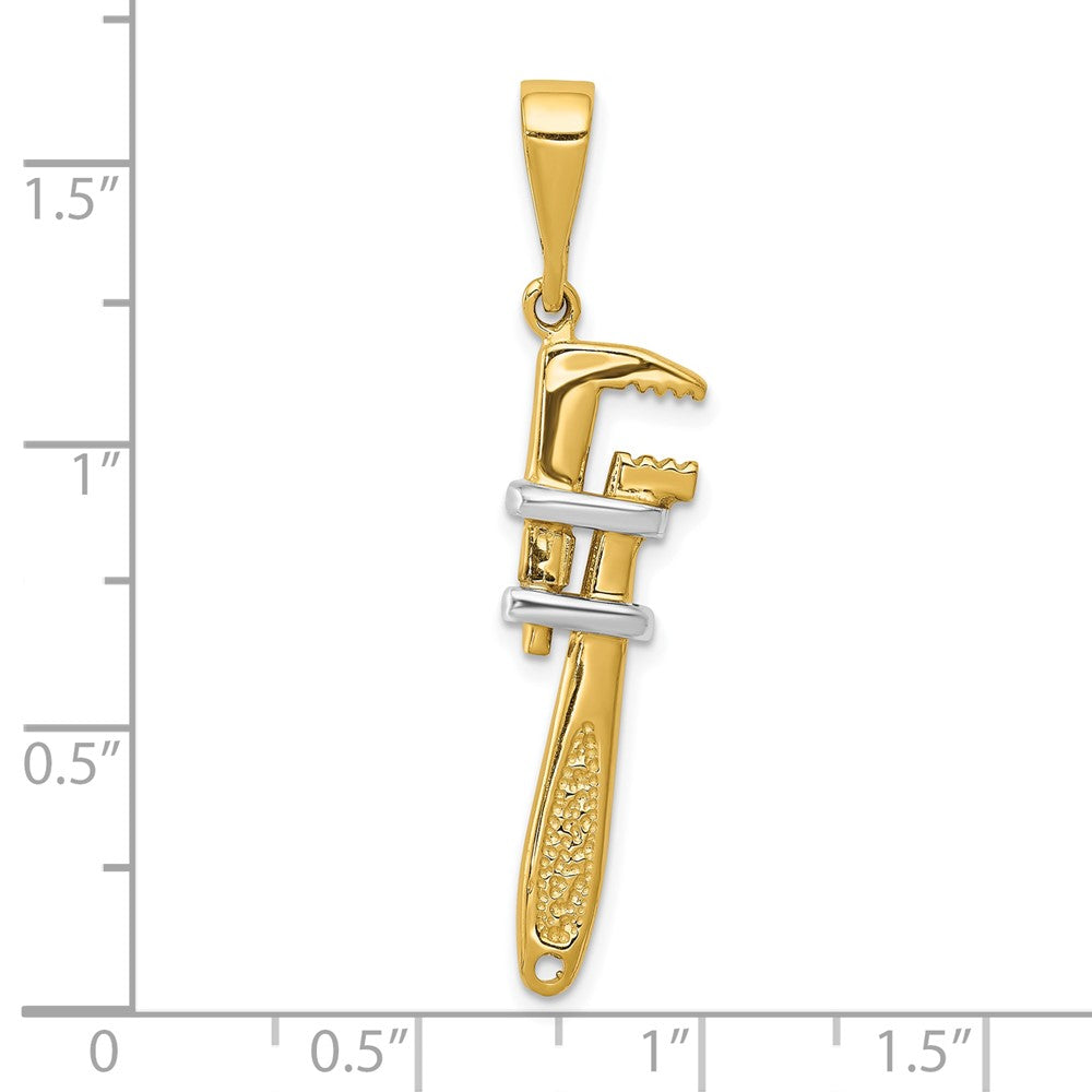 10k Yellow w/Rhodium 10 mm 3-D Pipe Wrench Charm (2.67 grams)