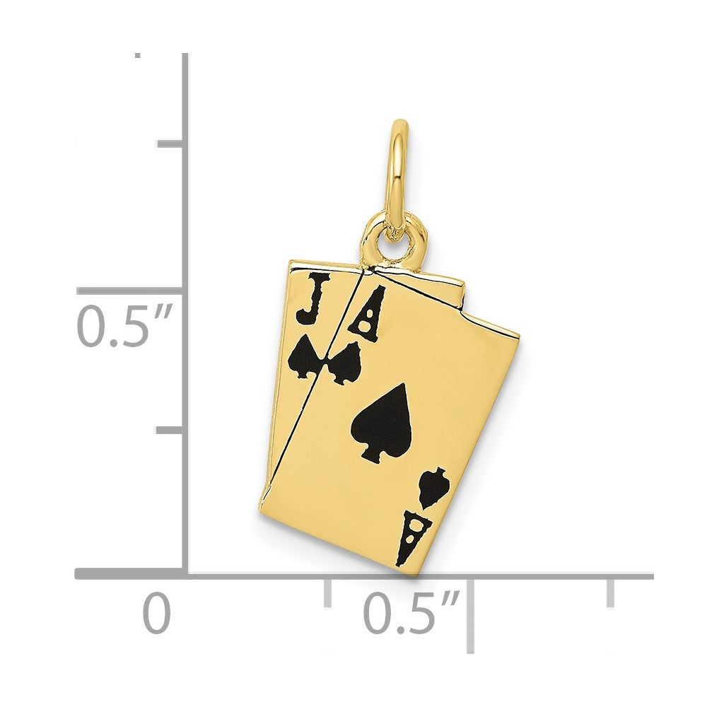 10k Yellow Gold 11 mm Enameled Blackjack Playing Cards Charm (1.05 grams)