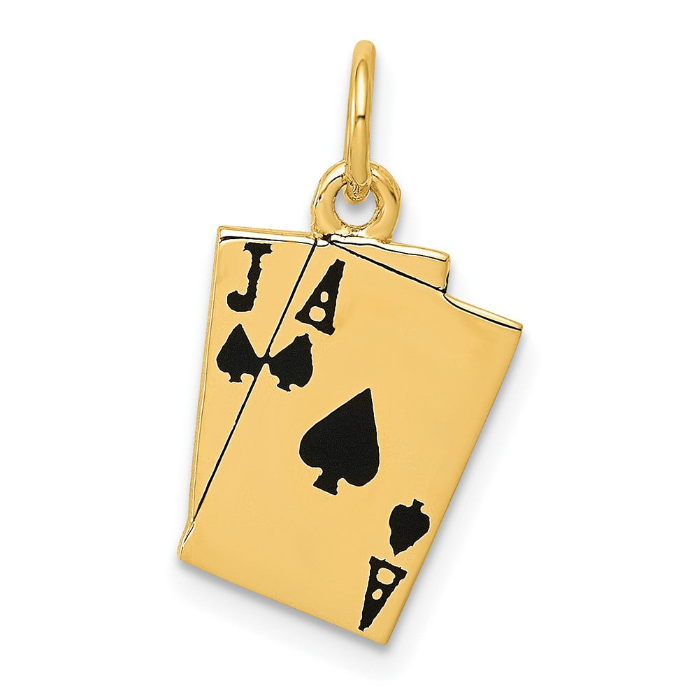 10k Yellow Gold 11 mm Enameled Blackjack Playing Cards Charm (1.05 grams)