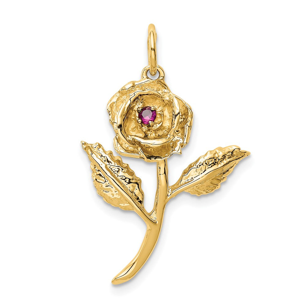 10k Yellow Gold 20 mm CZ Cubic Zirconia Rose Charm (2.74 grams)