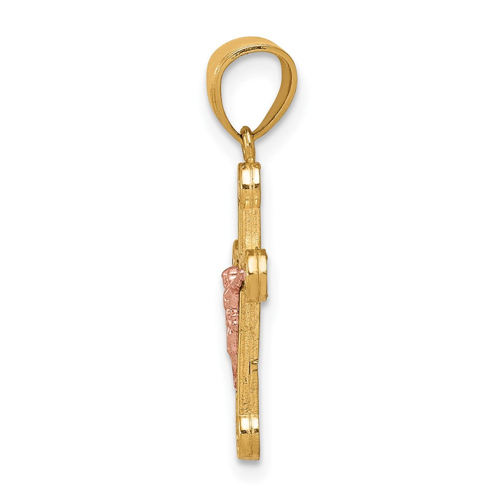 10k Two-tone 11 mm Yellow and Rose Gold CZ Cubic Zirconia Jesus Crucifix Pendant (0.7 grams)