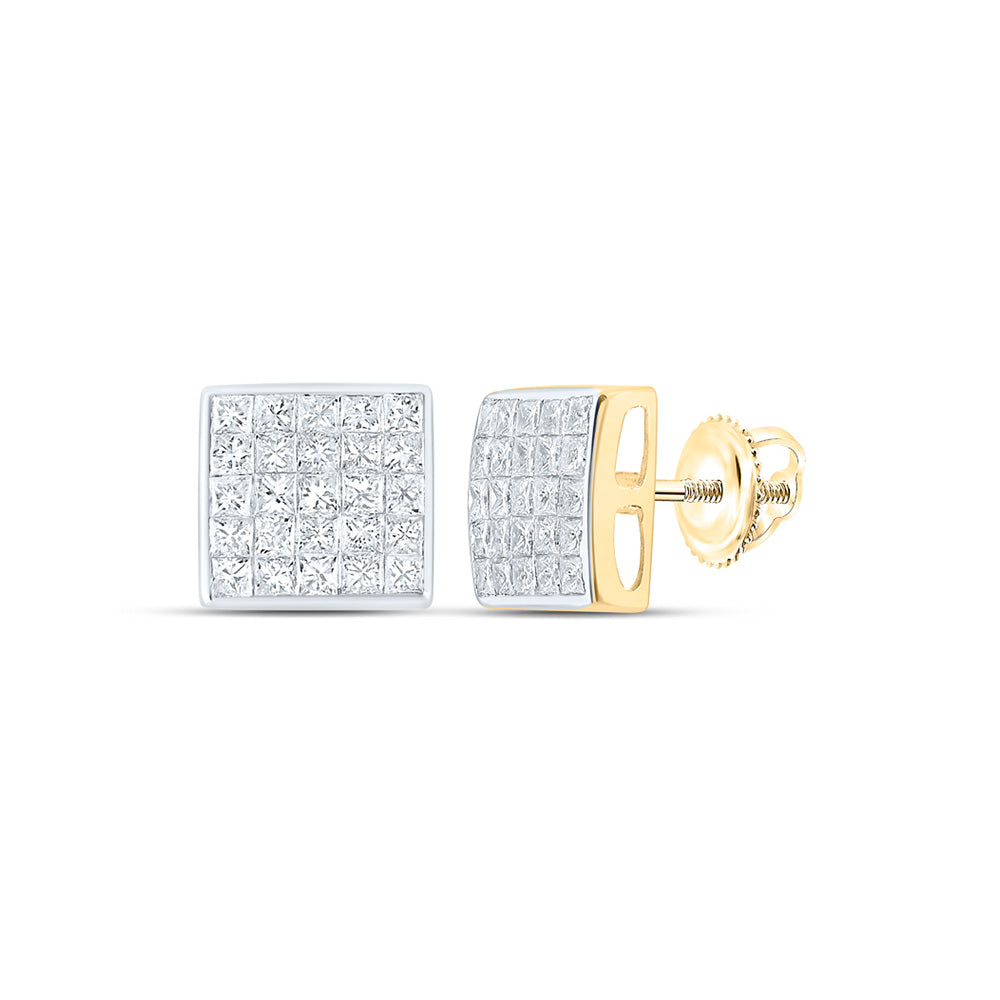14kt Yellow Gold Womens Princess Diamond Square Earrings 1 Cttw