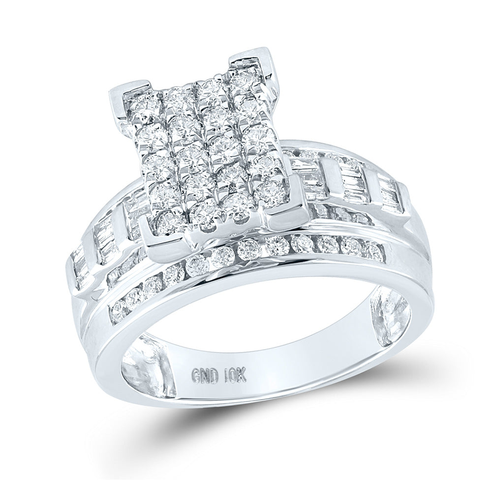 10kt White Gold Round Diamond Cinderella Cluster Bridal Wedding Engagement Ring 1 Cttw