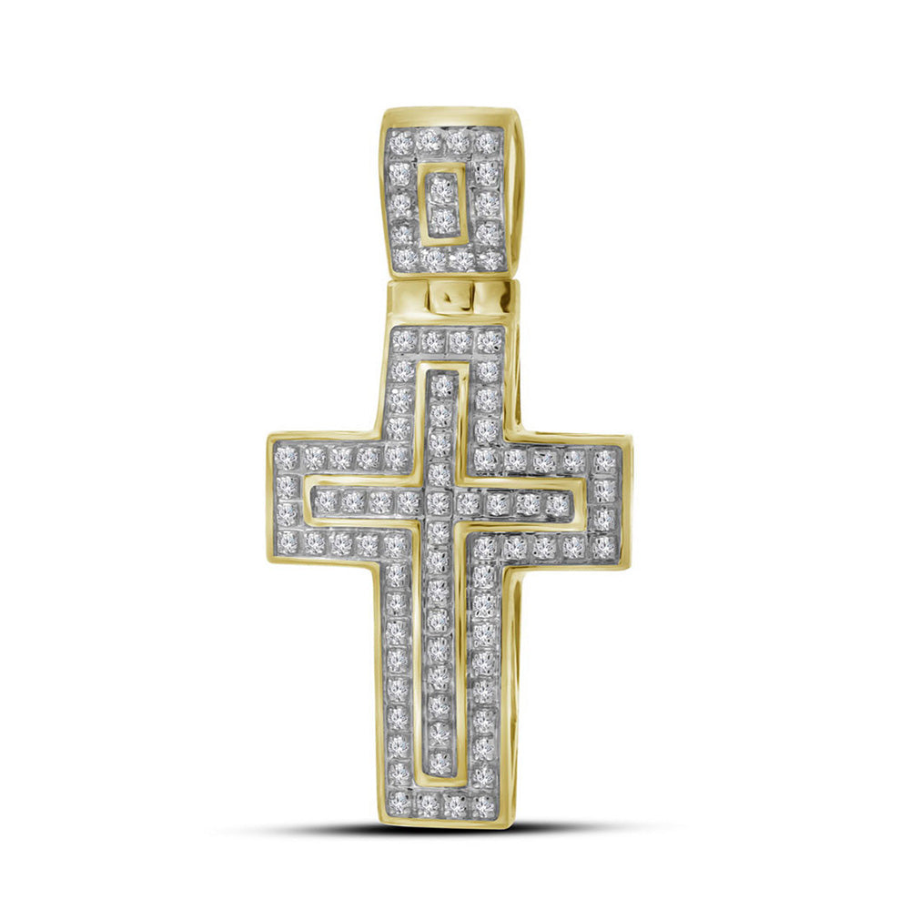 10kt Yellow Gold Mens Round Diamond Cross Charm Pendant 1/4 Cttw