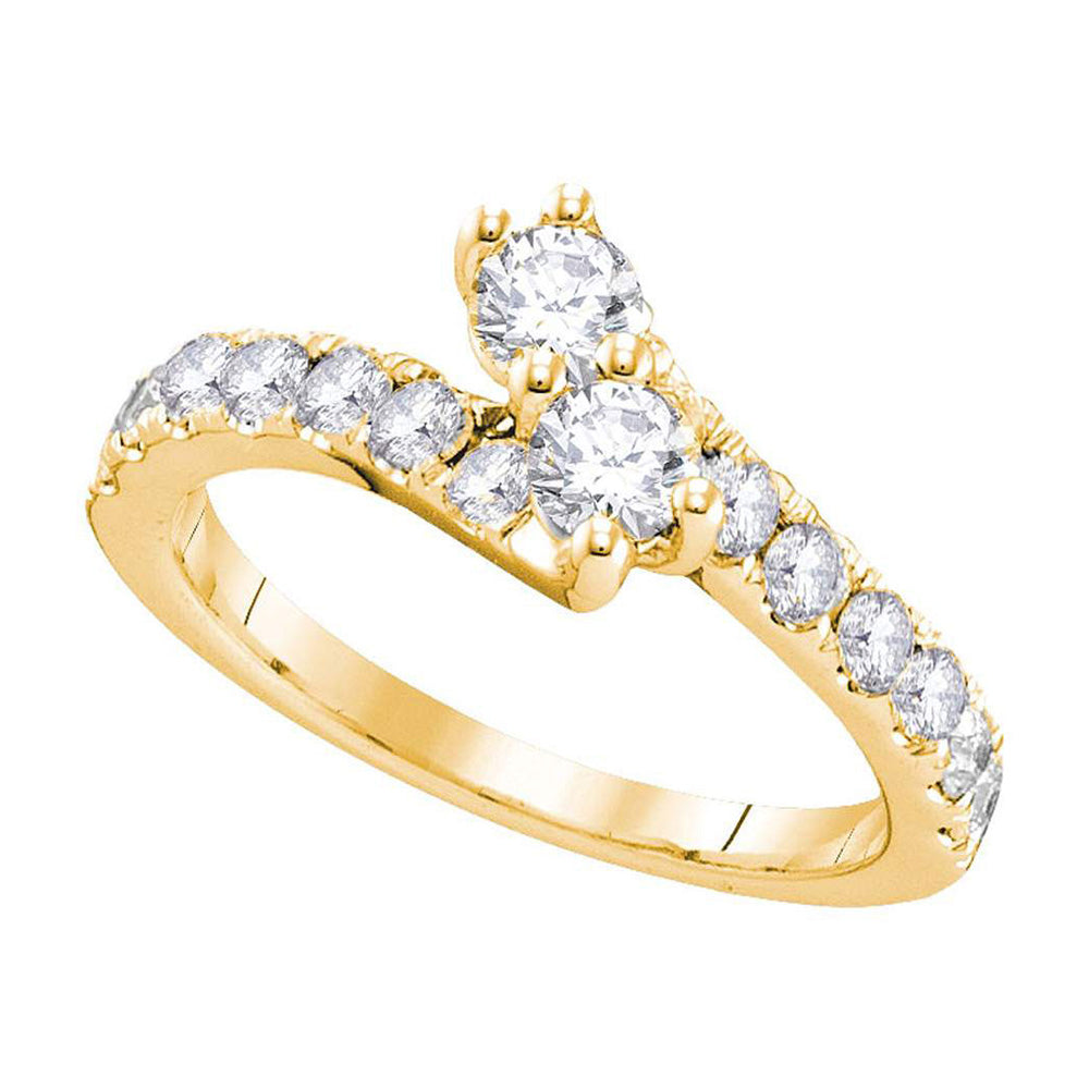 14kt Yellow Gold Round Diamond 2-stone Bridal Wedding Engagement Ring 3/4 Cttw