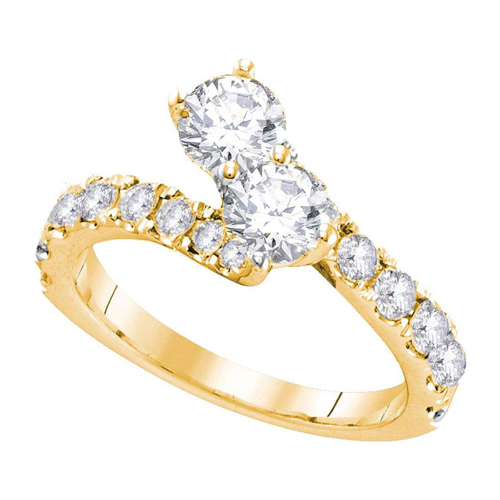 14kt Yellow Gold Round Diamond 2-stone Bridal Wedding Engagement Ring 1-1/2 Cttw