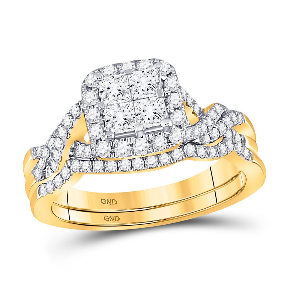 14kt Yellow Gold Princess Diamond Bridal Wedding Ring Band Set 1 Cttw