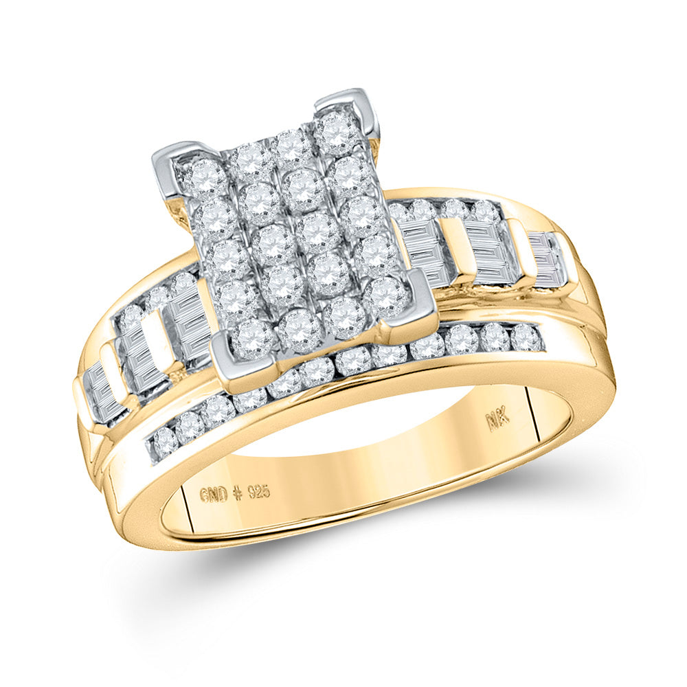 Sterling Silver Cluster Bridal Wedding Engagement Ring 1 Cttw Round Natural Diamond Womens (4.4 grams)