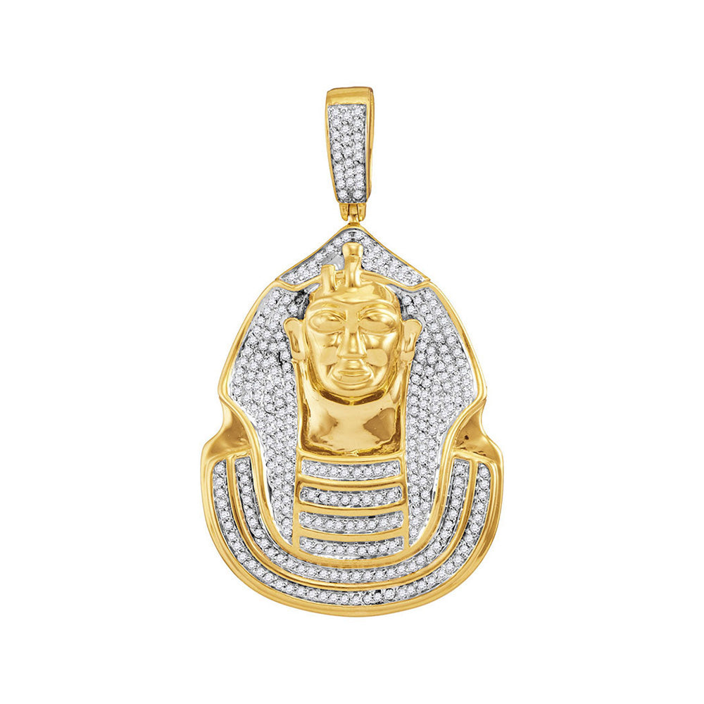 10kt Yellow Gold Mens Round Diamond Pharaoh Cluster Charm Pendant 7/8 Cttw