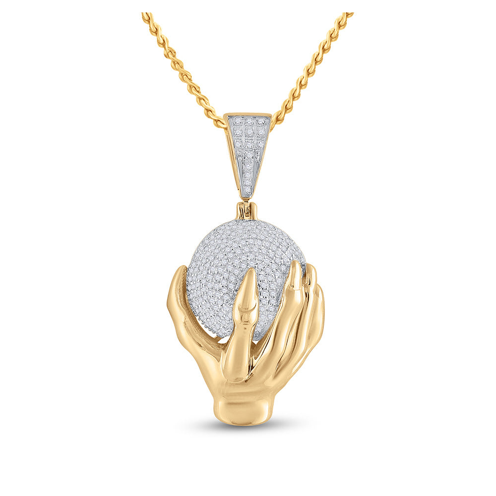 10kt Yellow Gold Mens Round Diamond Hand World Cluster Charm Pendant 3/4 Cttw